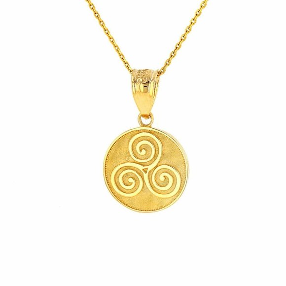 Real Gold Celtic Spiral Triskele Irish Necklace